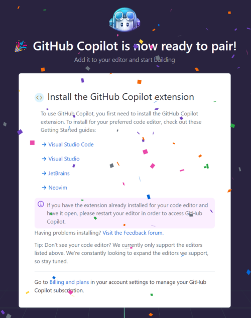 GitHub Copilot 登録完了