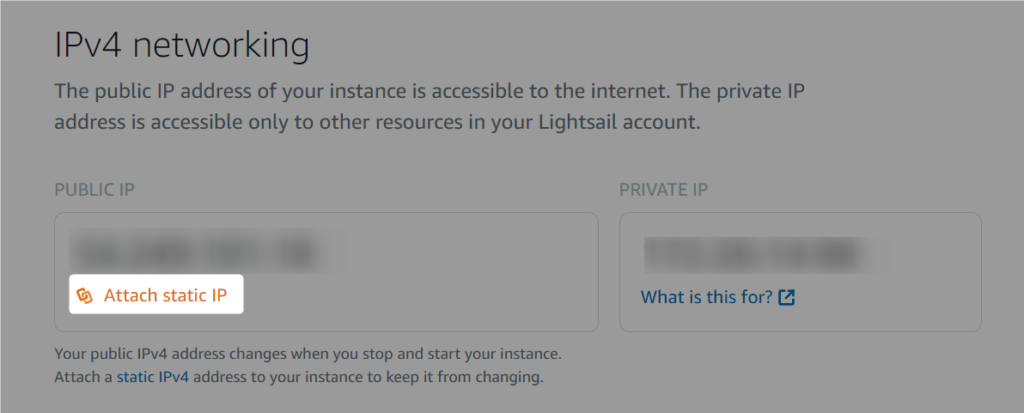 Lightsail インスタンス Attach static IP