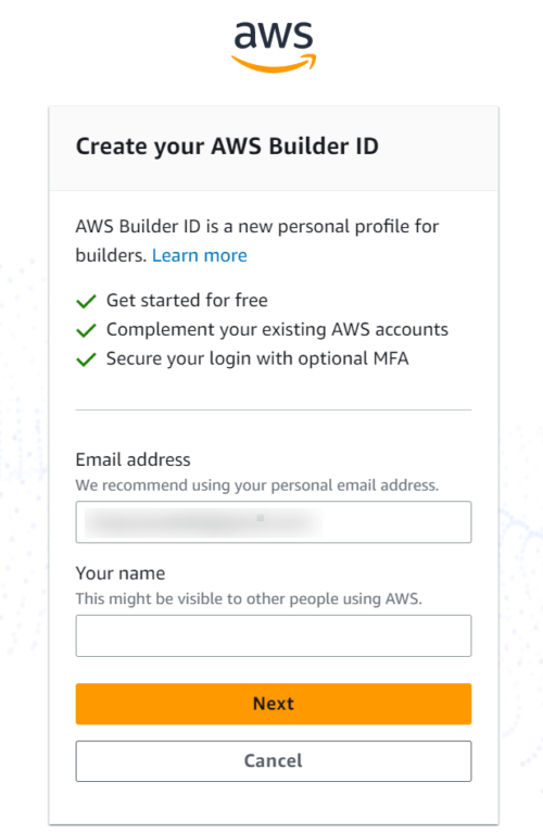 AWS Create your AWS Builder ID